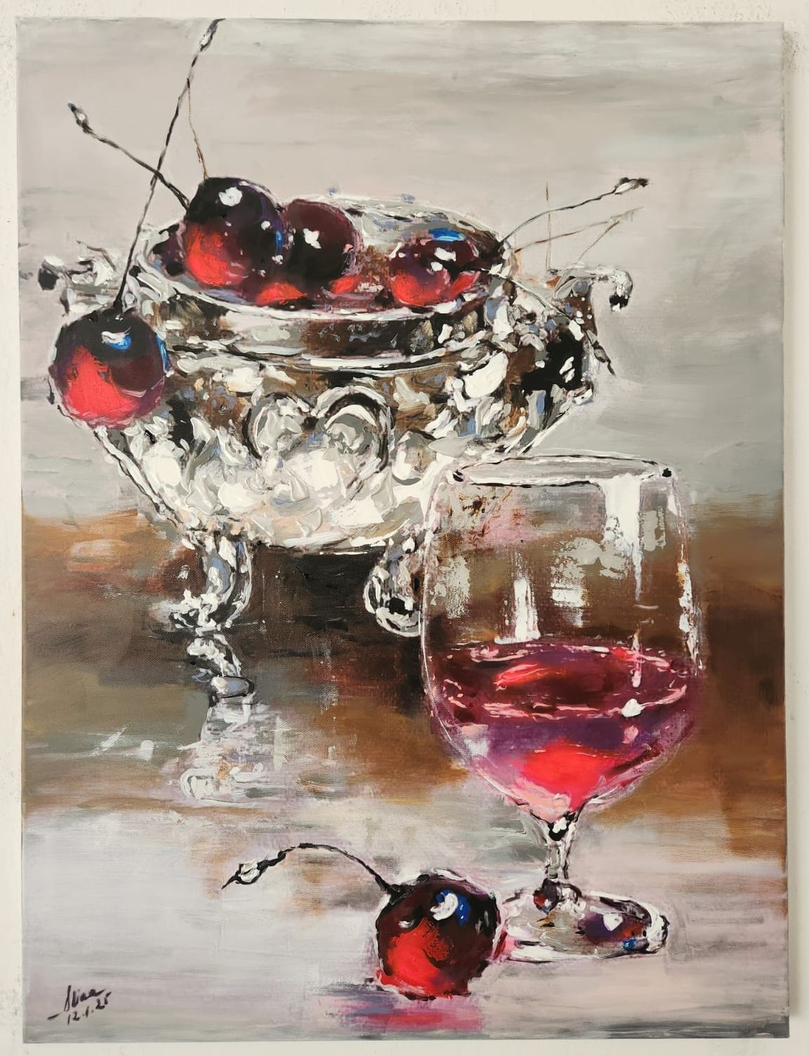ArteDiAlina.com painting: cherries for me, wine for you